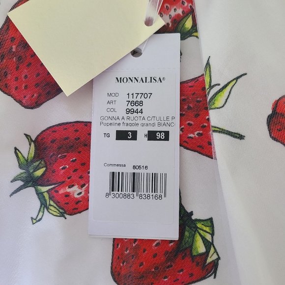 Monnalisa Kids Strawberry Print Full Circle Skirt Made in Italy Size 3 NWT - Picture 4 of 9